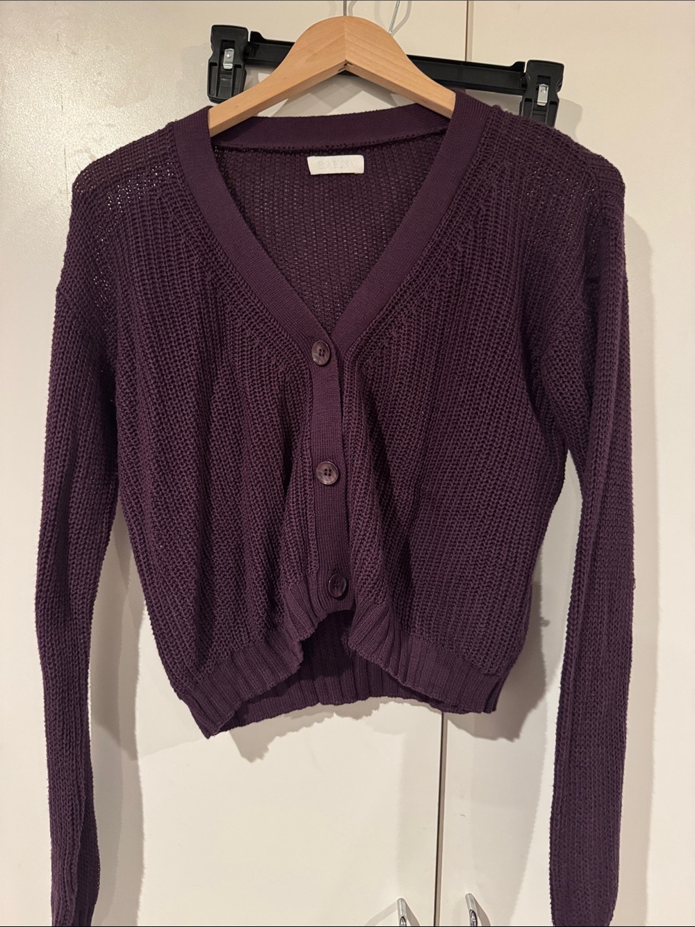 Cropped V-Neck Button Cardigan Sweater - Deep Plum